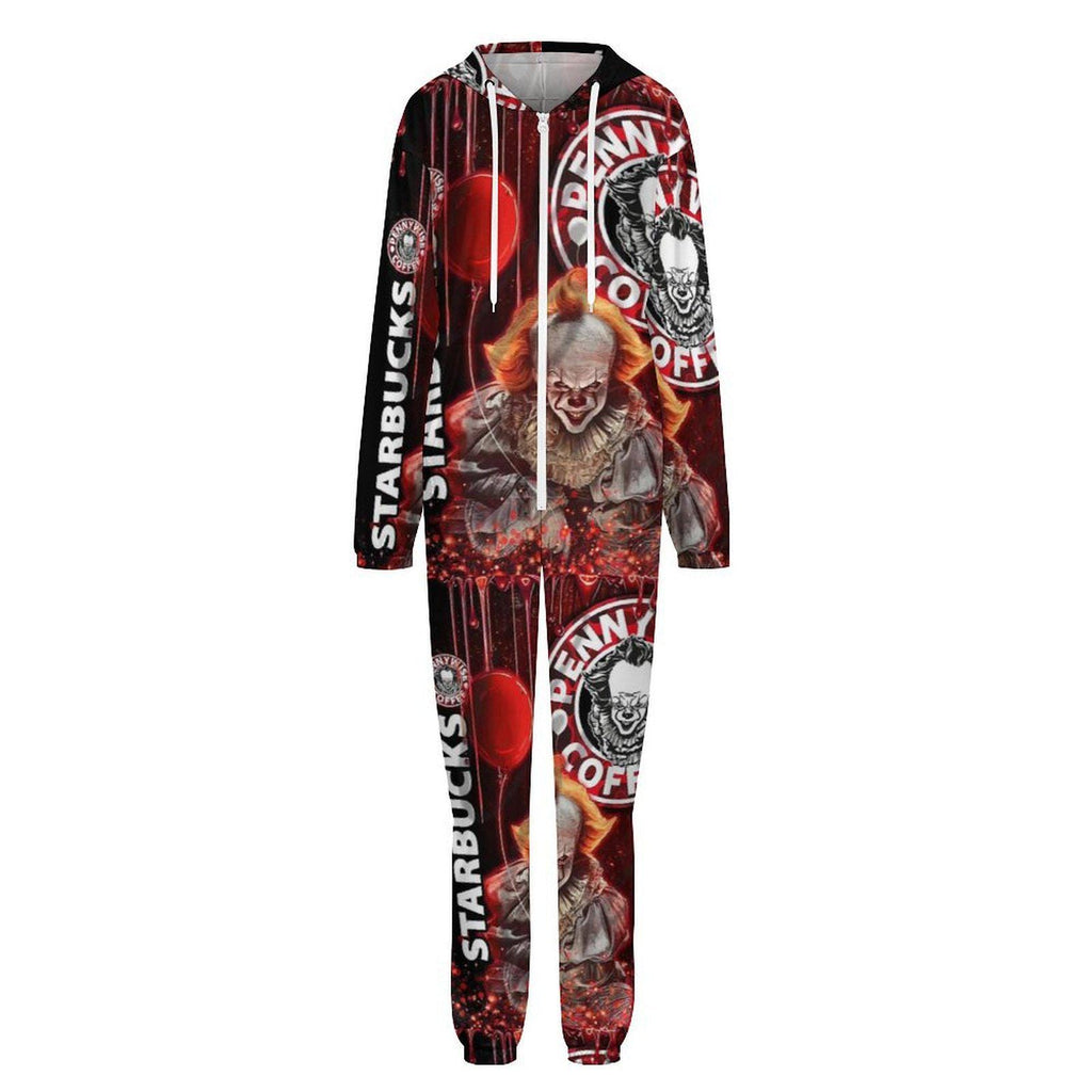 Pennywise Starbucks Coffee Unisex Red Creepy All-in-One Pajamas Jumpsuit Small–4XL