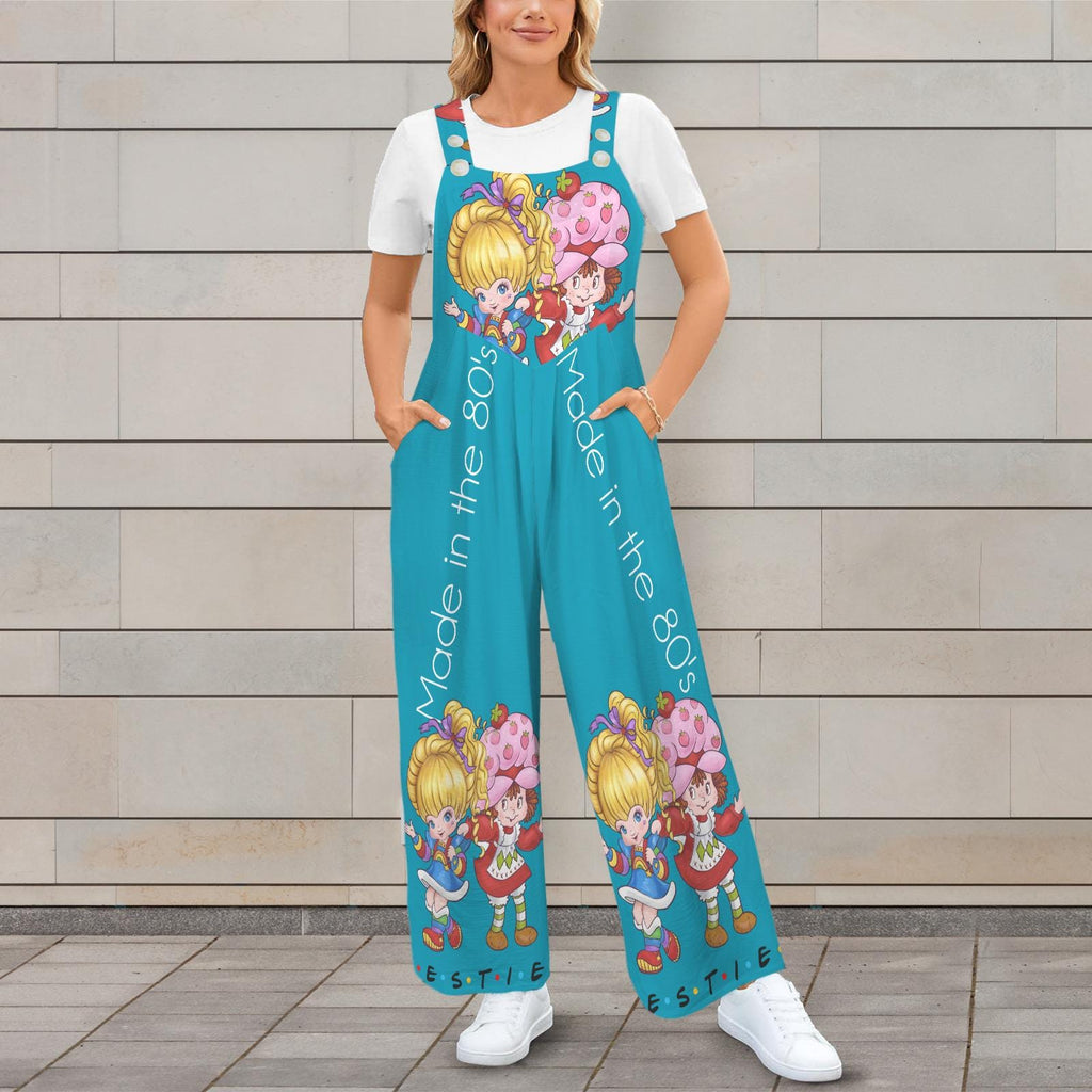 Turquoise 80’s Retro Cartoon Besties Jumpsuit Jumper Overalls | Turquoise | Small–5XL