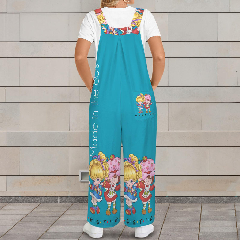 Turquoise 80’s Retro Cartoon Besties Jumpsuit Jumper Overalls | Turquoise | Small–5XL