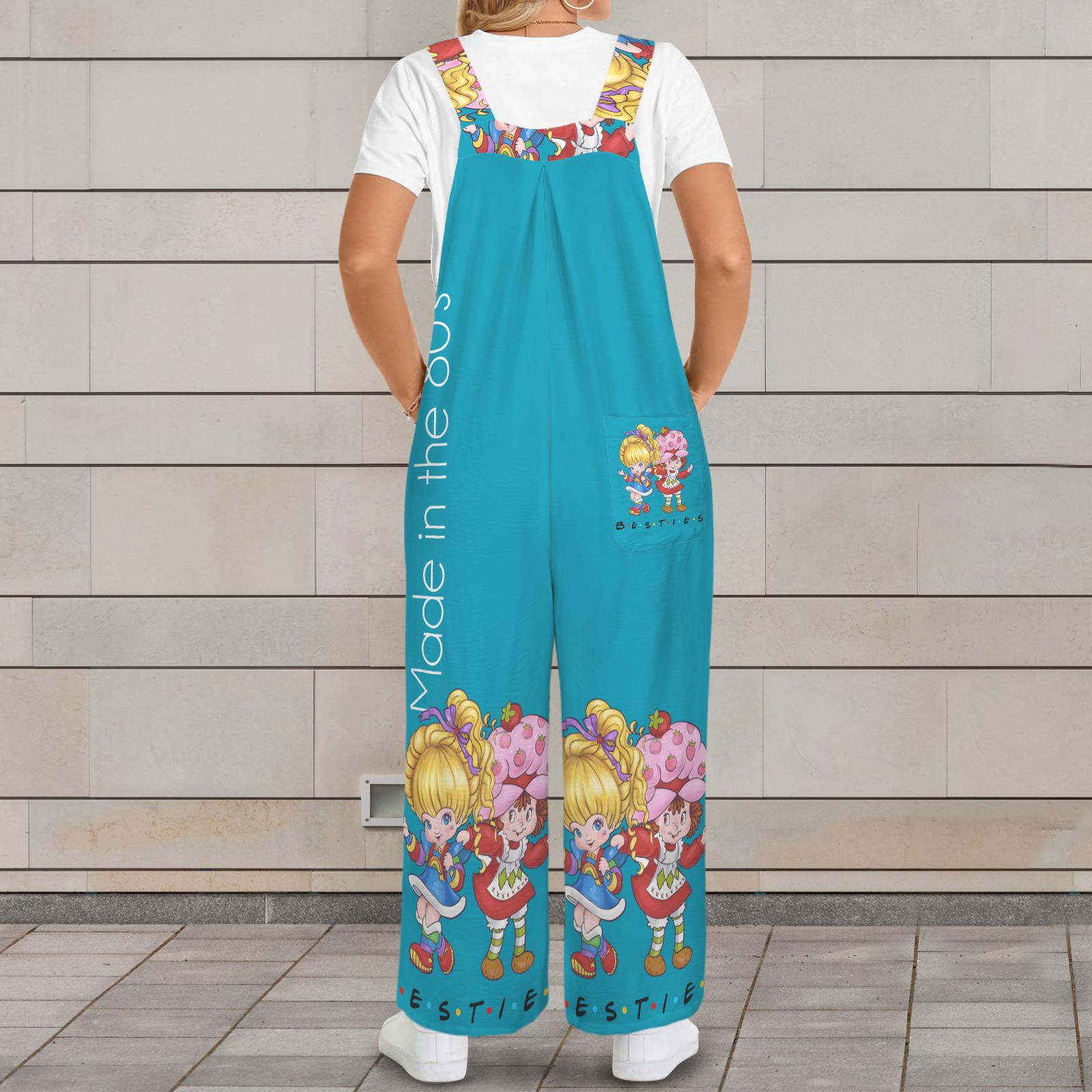 Turquoise 80’s Retro Cartoon Besties Jumpsuit Jumper Overalls | Turquoise | Small–5XL