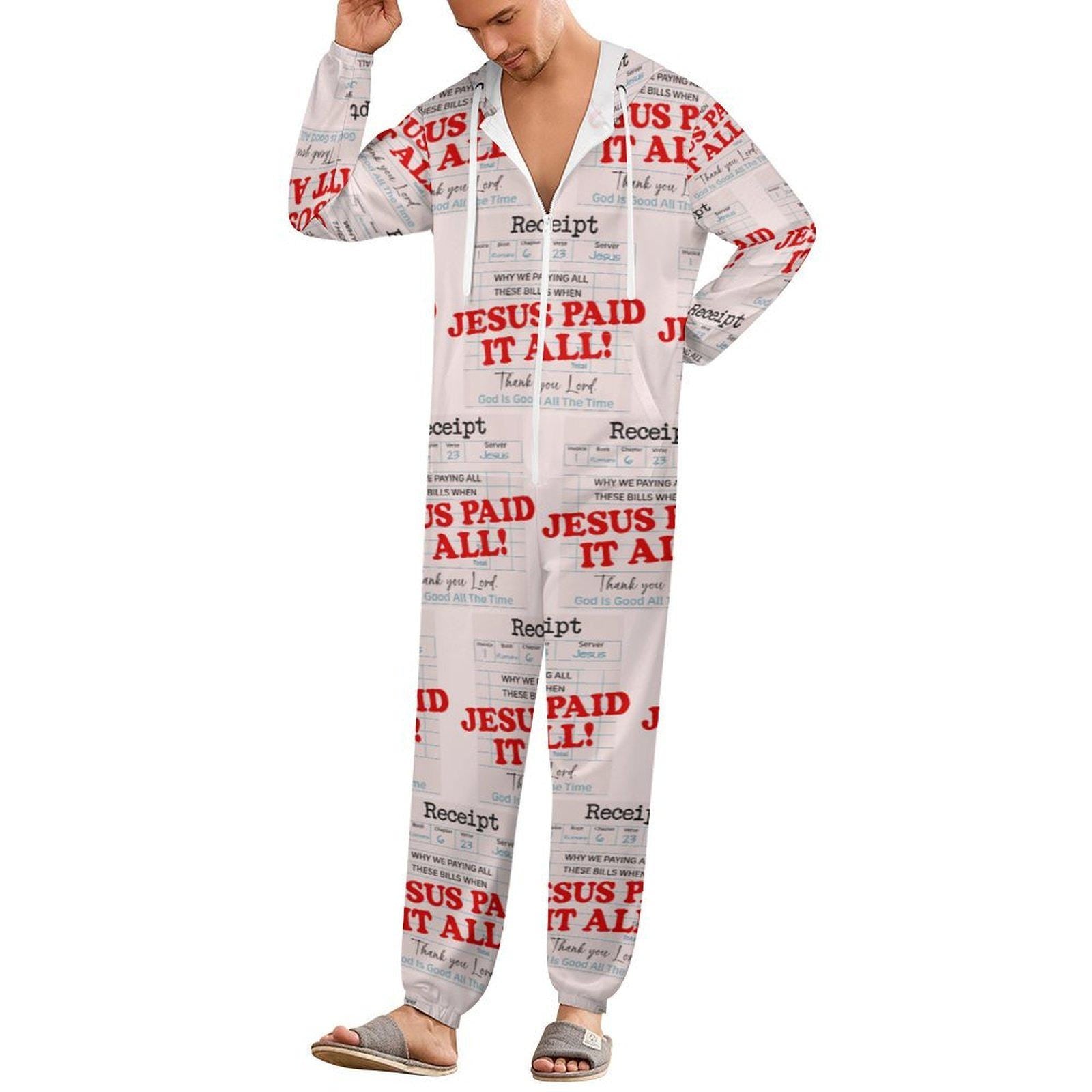 Jesus Paid It All Receipt Style Unisex Loungewear Sleepwear Jumpsuit | Faith-Inspired | Small–4XL