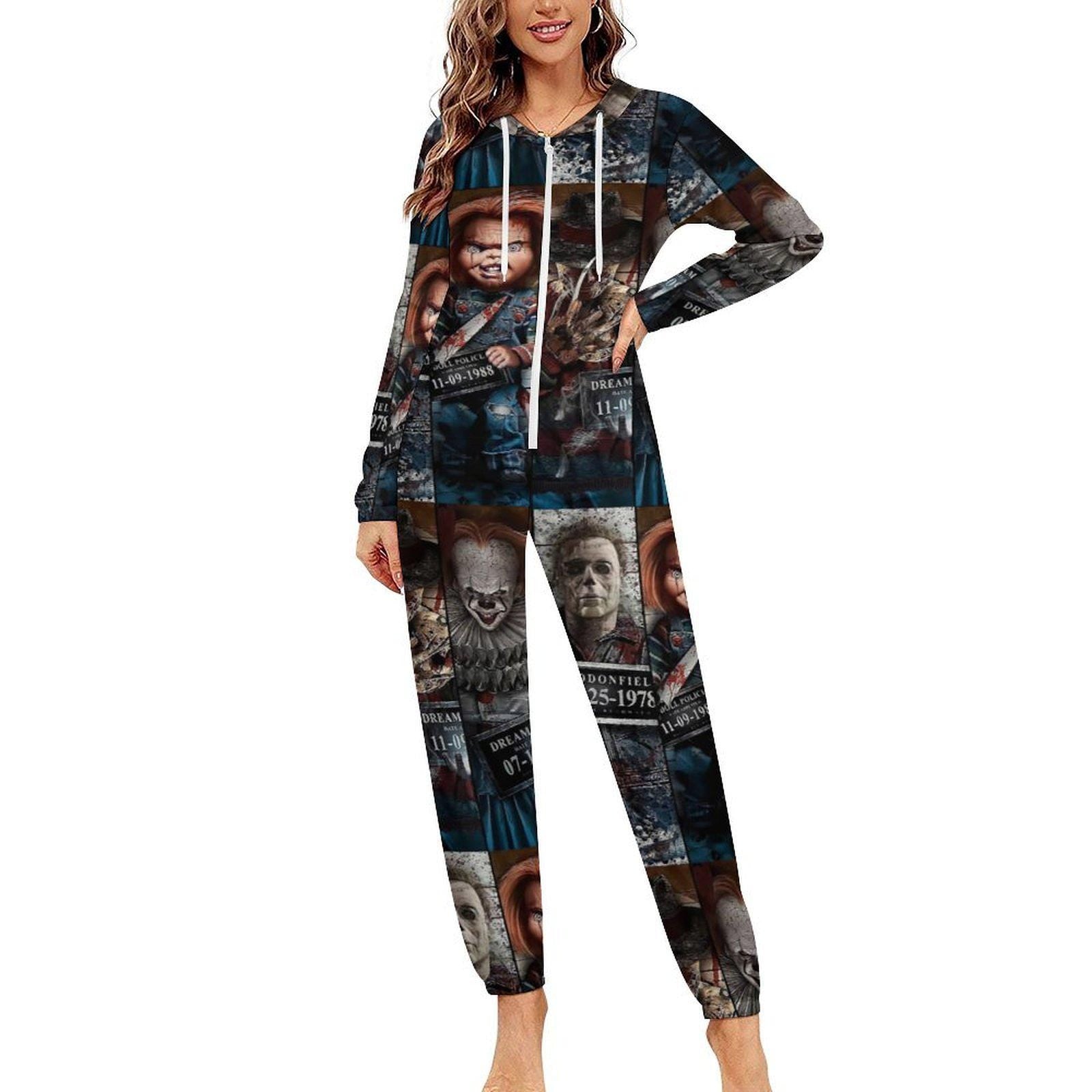 Classic Horror Mugshot Slashers Unisex Pajamas Small- 4XL All  in One Jumpsuit Jumper