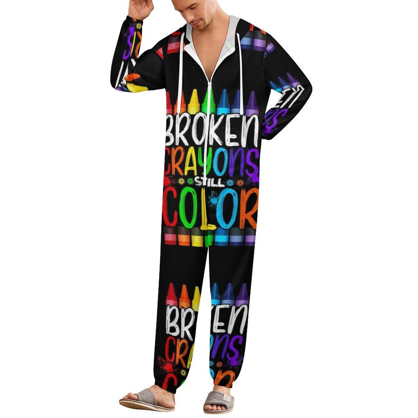Broken Crayons Still Color Unisex Pajamas Small- 4XL All  in One Jumpsuit Jumper Onesie