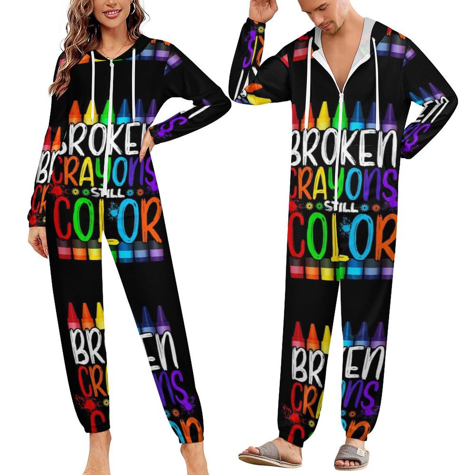 Broken Crayons Still Color Unisex Pajamas Small- 4XL All  in One Jumpsuit Jumper Onesie