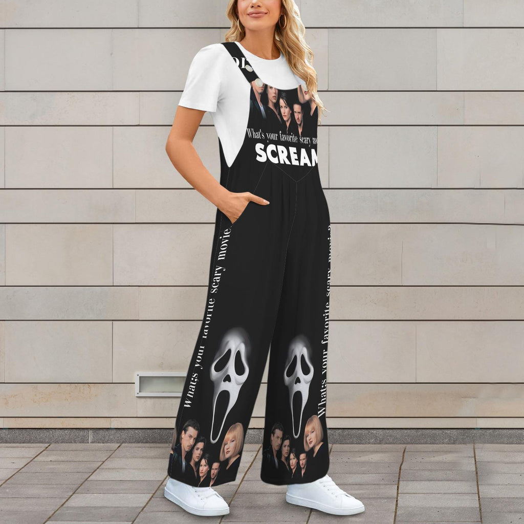 Retro Horror Scream Movie Jumpsuit Jumper Overalls | Black| Small–5XL
