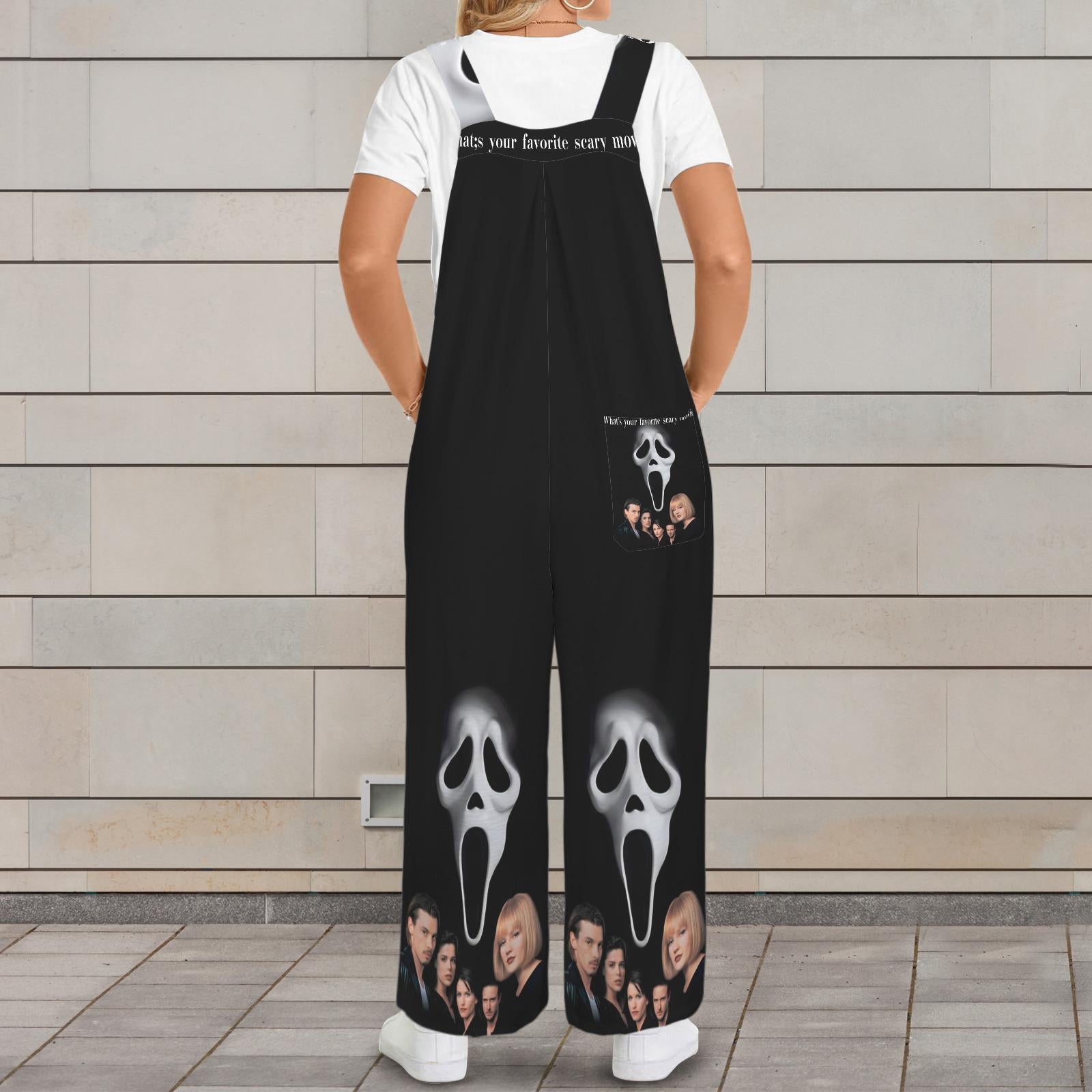 Retro Horror Scream Movie Jumpsuit Jumper Overalls | Black| Small–5XL