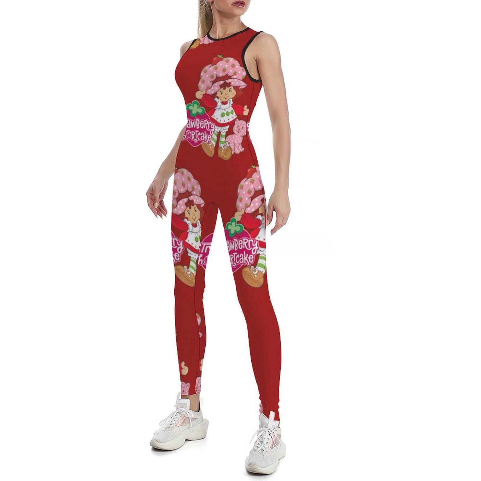 Strawberry Shortcake Yoga Fitness Gym Workout All in One Red Small -2XL