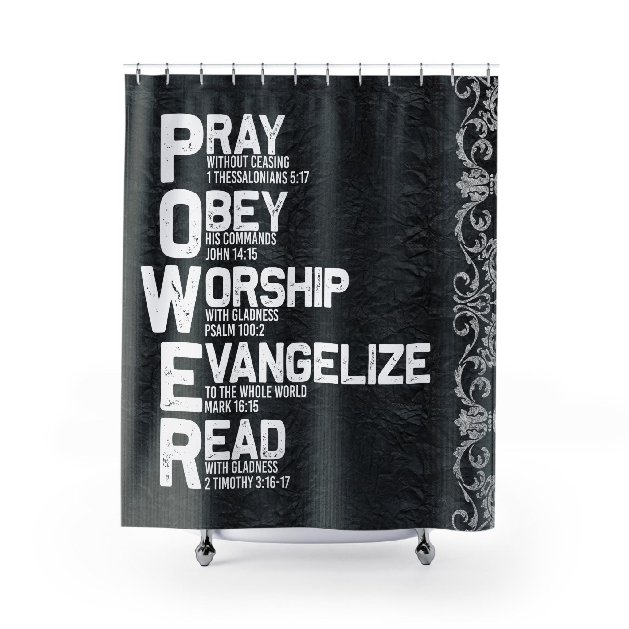 Power of Prayer Shower Curtain | Black Religious Bathroom Decor