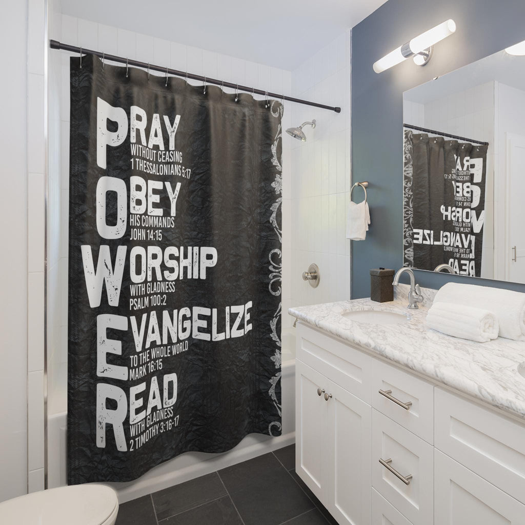 Power of Prayer Shower Curtain | Black Religious Bathroom Decor