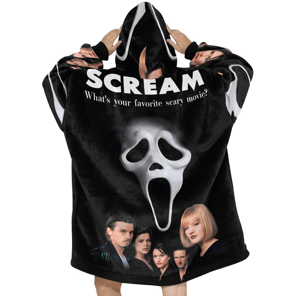 Retro SCREAM Wearable Blanket Pullover – Cozy Oversized Hoodie Featuring Ghostface