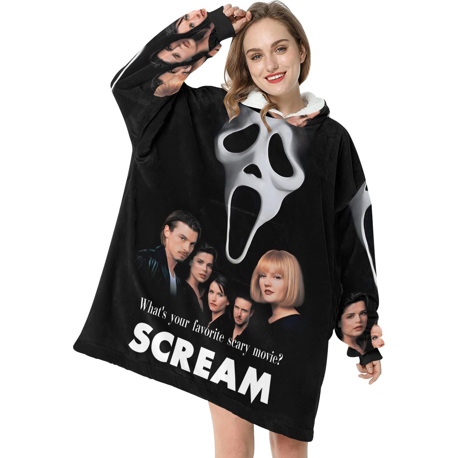 Retro SCREAM Wearable Blanket Pullover – Cozy Oversized Hoodie Featuring Ghostface