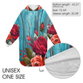 Plus Size Rustic Floral Turquoise Wearable Blanket Pullover Cozy Oversized Hoodie
