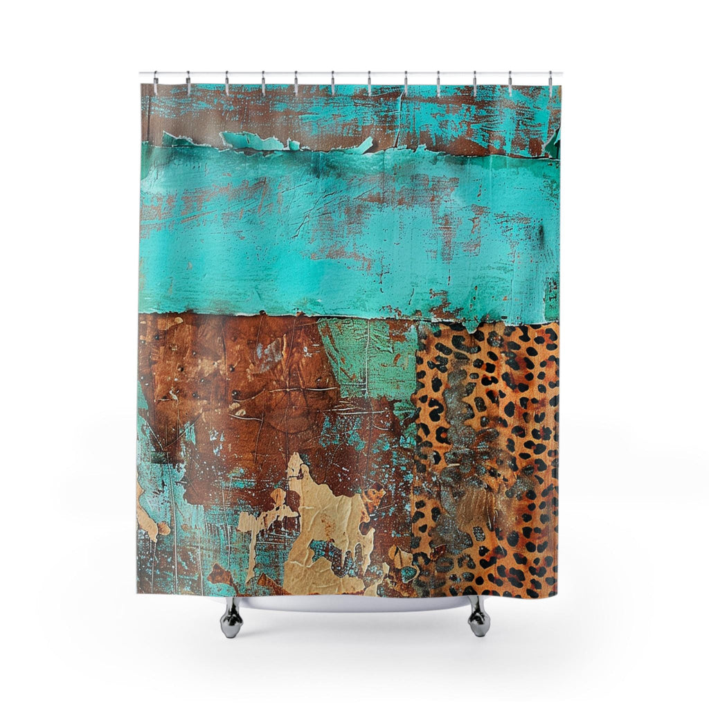 Rustic Distressed Western Chic Boho Teal Shower Curtain