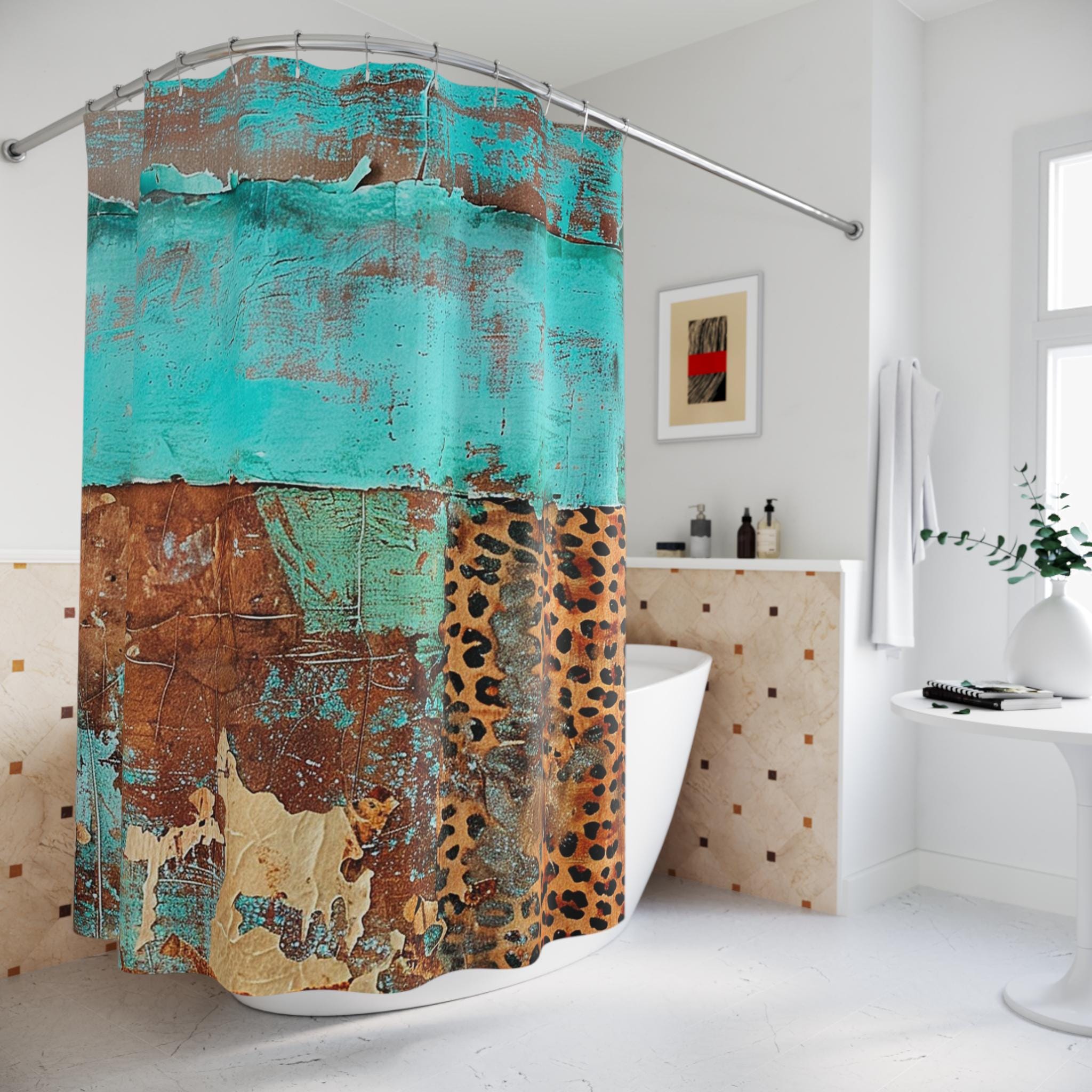 Rustic Distressed Western Chic Boho Teal Shower Curtain