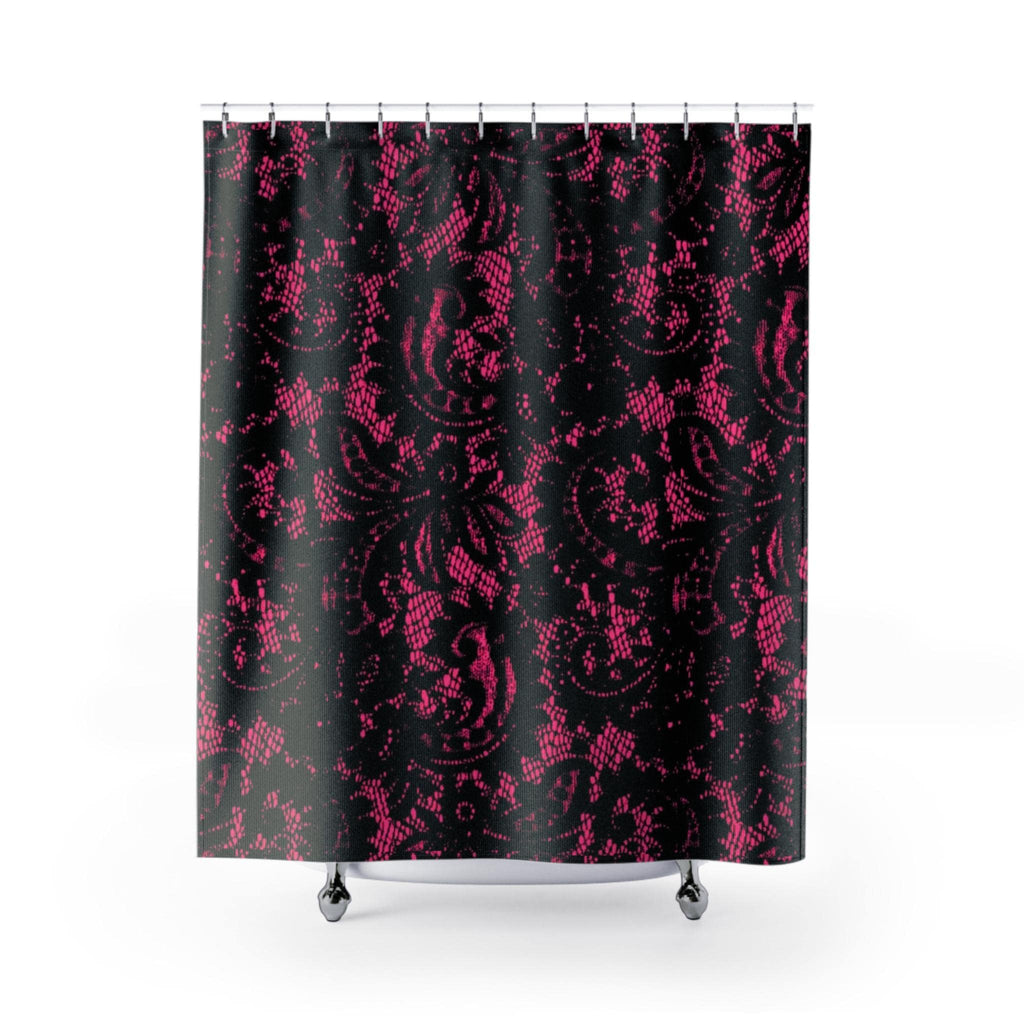 Pink Black Goth Lace Shower Curtain | Gothic Lace Bathroom Decor