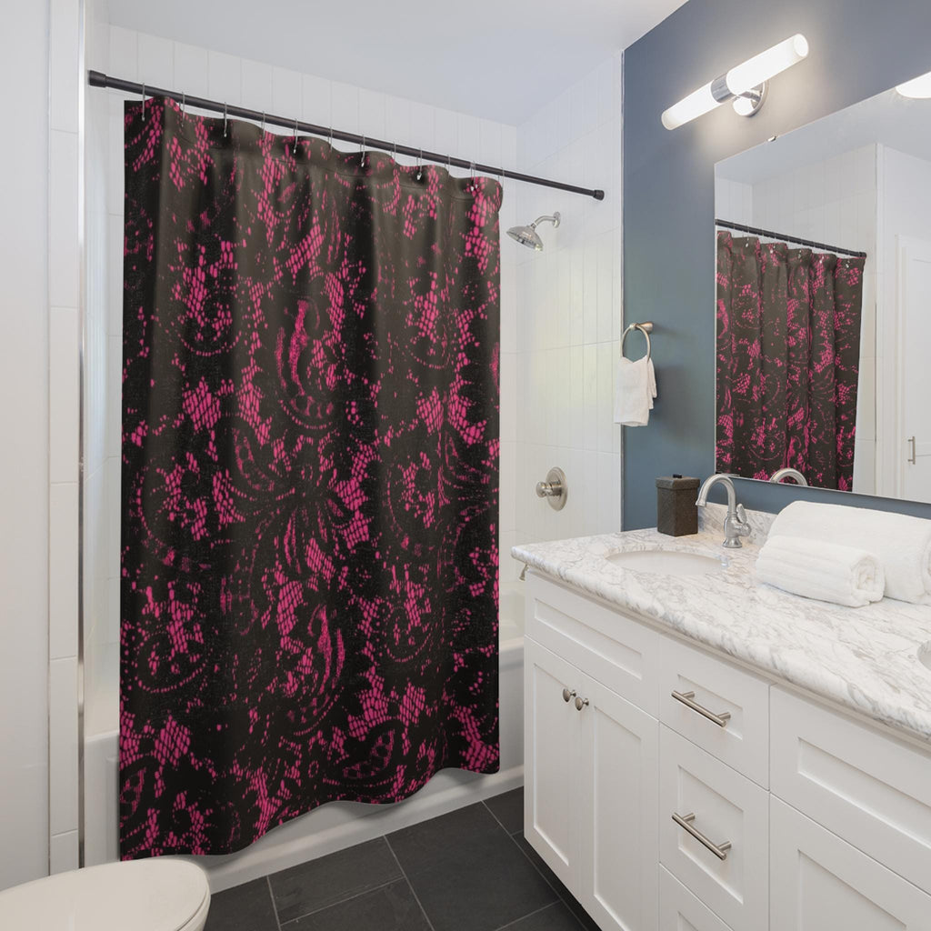 Pink Black Goth Lace Shower Curtain | Gothic Lace Bathroom Decor