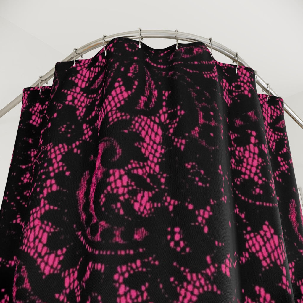 Pink Black Goth Lace Shower Curtain | Gothic Lace Bathroom Decor