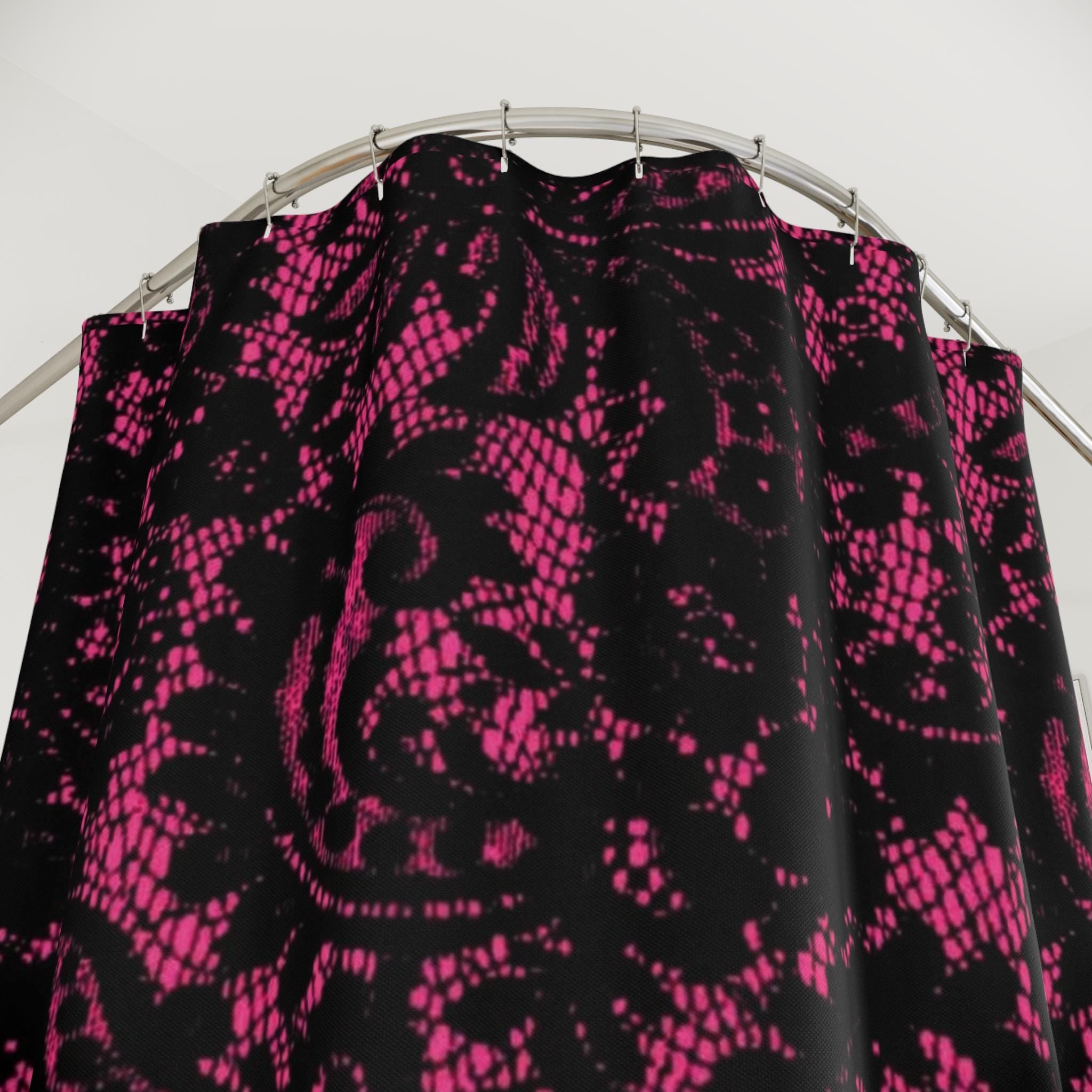 Pink Black Goth Lace Shower Curtain | Gothic Lace Bathroom Decor