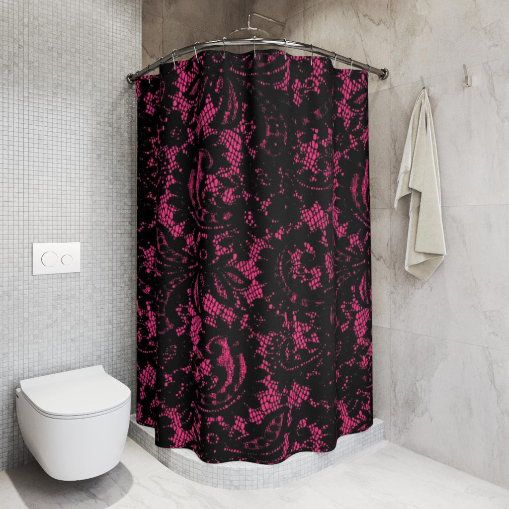 Pink Black Goth Lace Shower Curtain | Gothic Lace Bathroom Decor