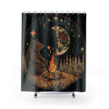 Brown Bear Camping under Moonlight Shower Curtain | Woodland Camping Scene