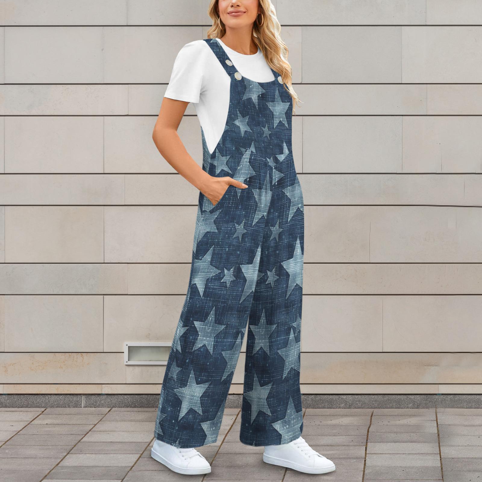 Star Denim Inspired Look Jumpsuit Jumper Overalls | Blue Small–4XL