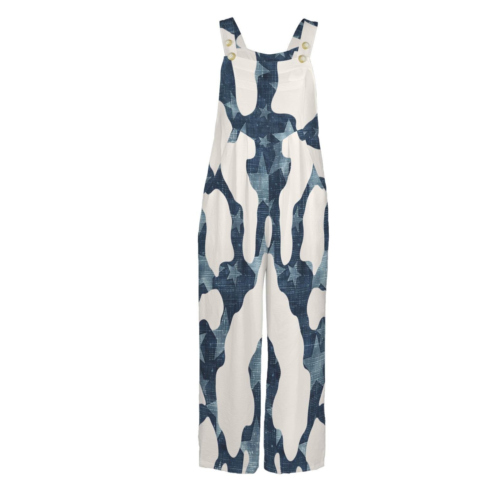Cow Styled Denim Inspired Look Jumpsuit Jumper Overalls | Blue Small–4XL