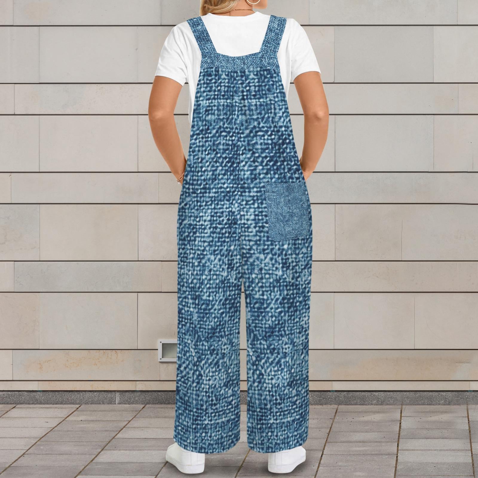 Denim Inspired Look Jumpsuit Jumper Overalls | Blue Small–4XL
