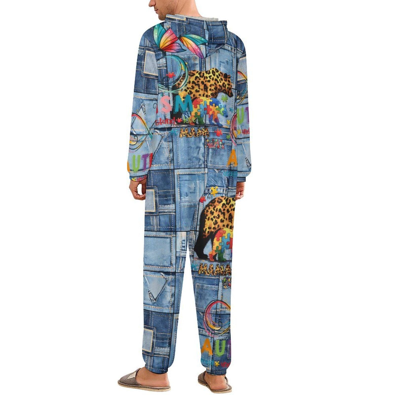 Autism Awareness MAMA Denim Look Unisex Jumpsuit Pajamas, All in One, S-4XL
