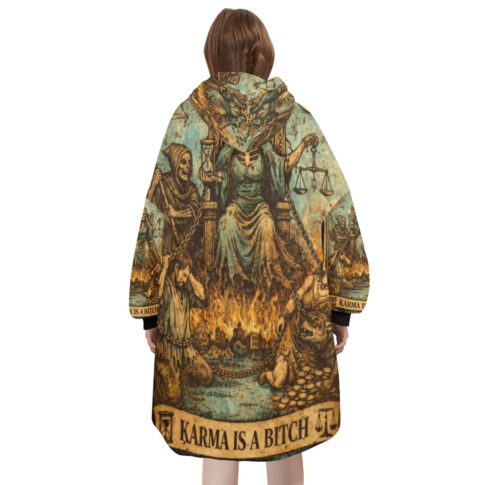 Karma is a Bitch Tarot Card Wearable Blanket Cozy Oversized Hoodie Plus size Unisex