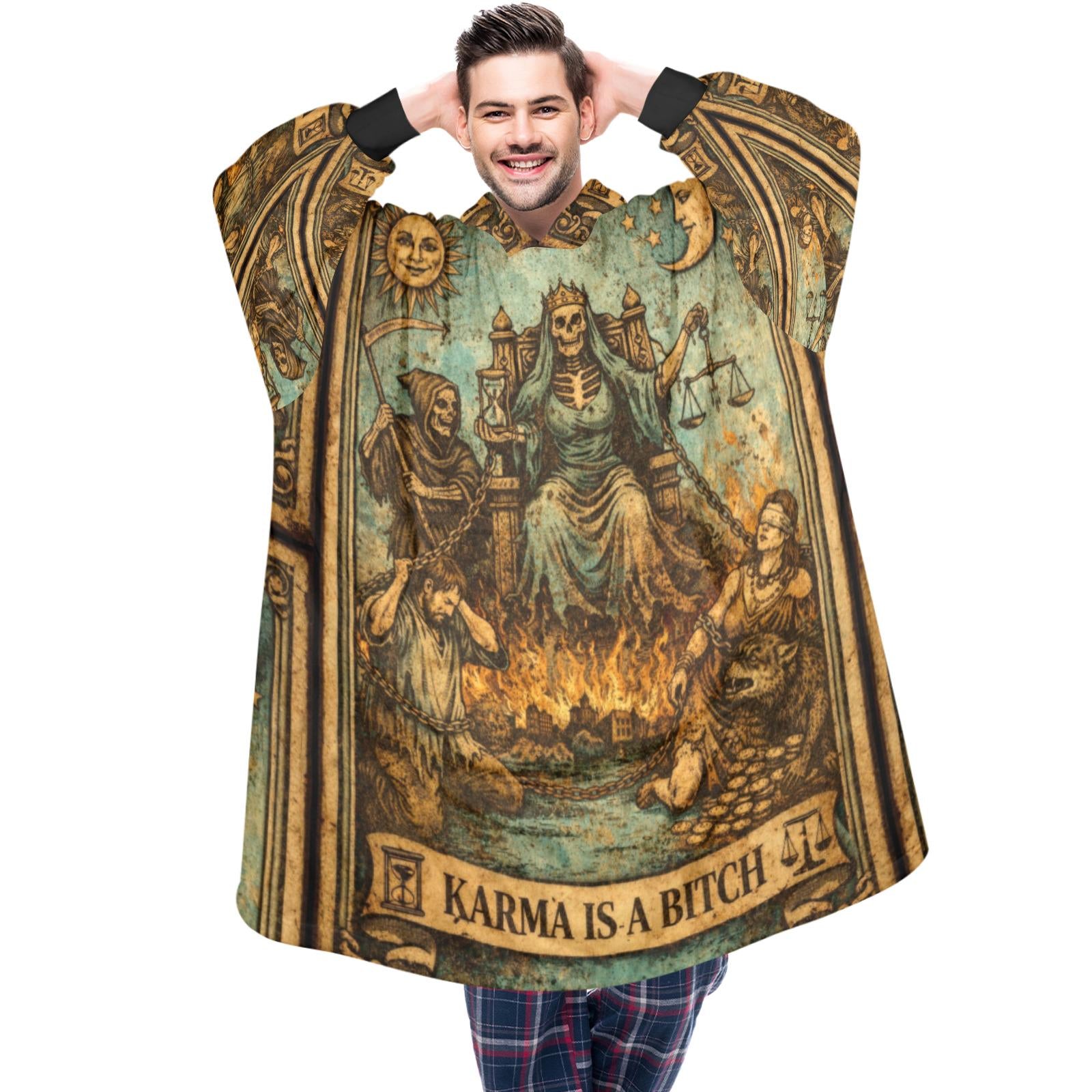 Karma is a Bitch Tarot Card Wearable Blanket Cozy Oversized Hoodie Plus size Unisex