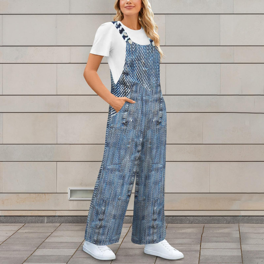 Plus Size Vintage Denim Look Jumpsuit Jumper Overalls | Blue Small–5XL