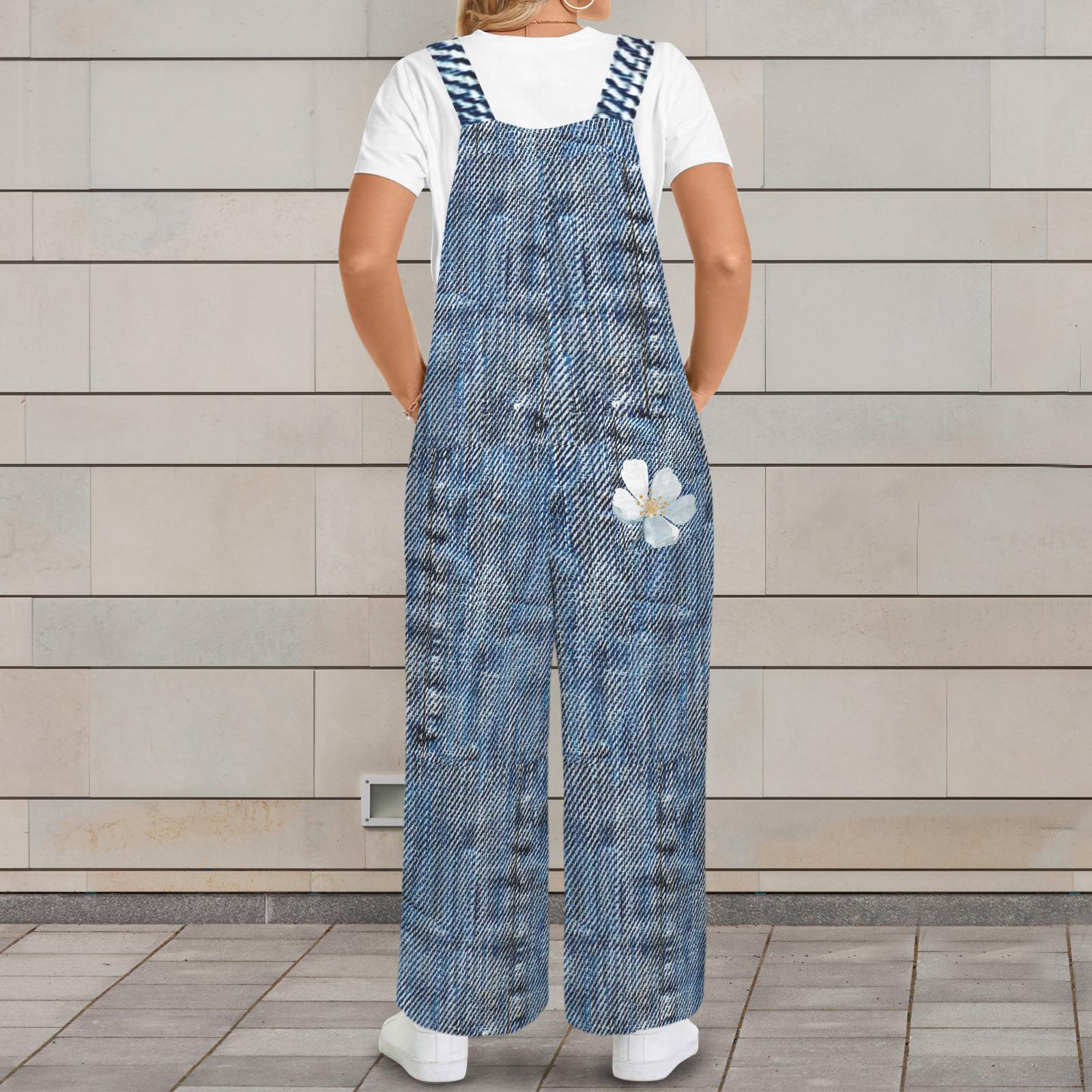 Plus Size Vintage Denim Look Jumpsuit Jumper Overalls | Blue Small–5XL