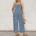 Plus Size Wide Leg Vintage Denim Look Jumpsuit Jumper Overalls | Blue Small–5XL