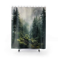 Rustic Misty Mountain Shower Curtain | Grey Green Blue Wilderness