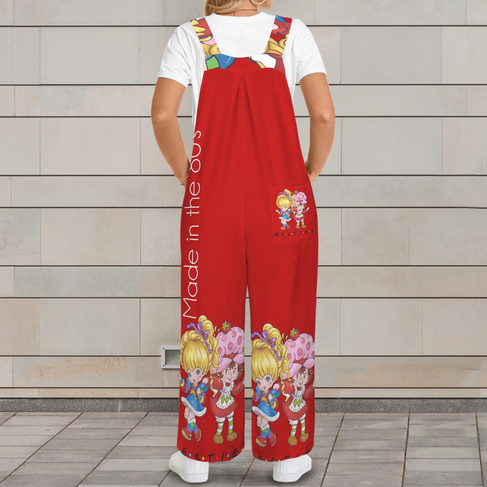 Red 80’s Retro Cartoon Besties Jumpsuit Jumper Overalls | Red | Small–5XL