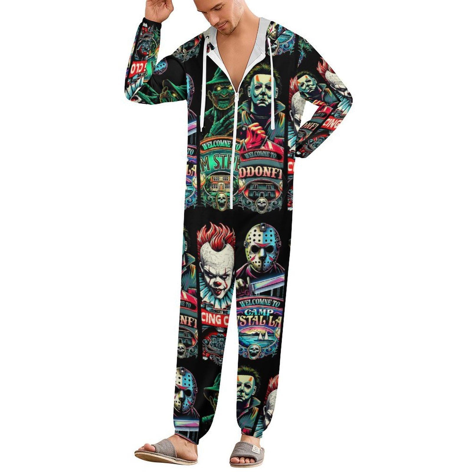 Retro Horror Carnival Friends Unisex Jumpsuit Pajamas, All in One, S-4XL