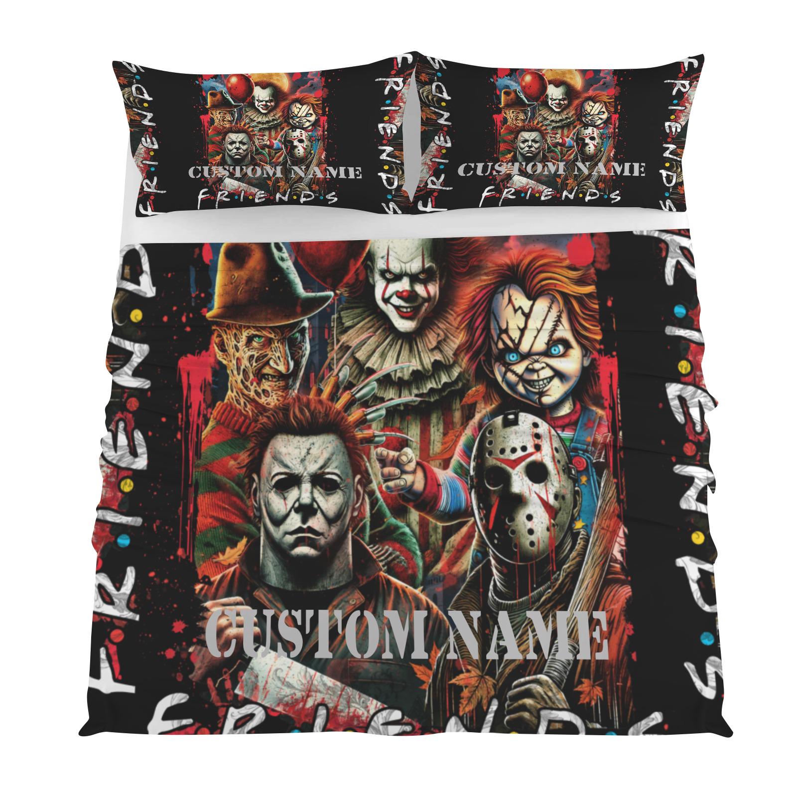 Custom Horror Friends Duvet Cover Set  Myers, Freddy, Jason, Pennywise Full/Double