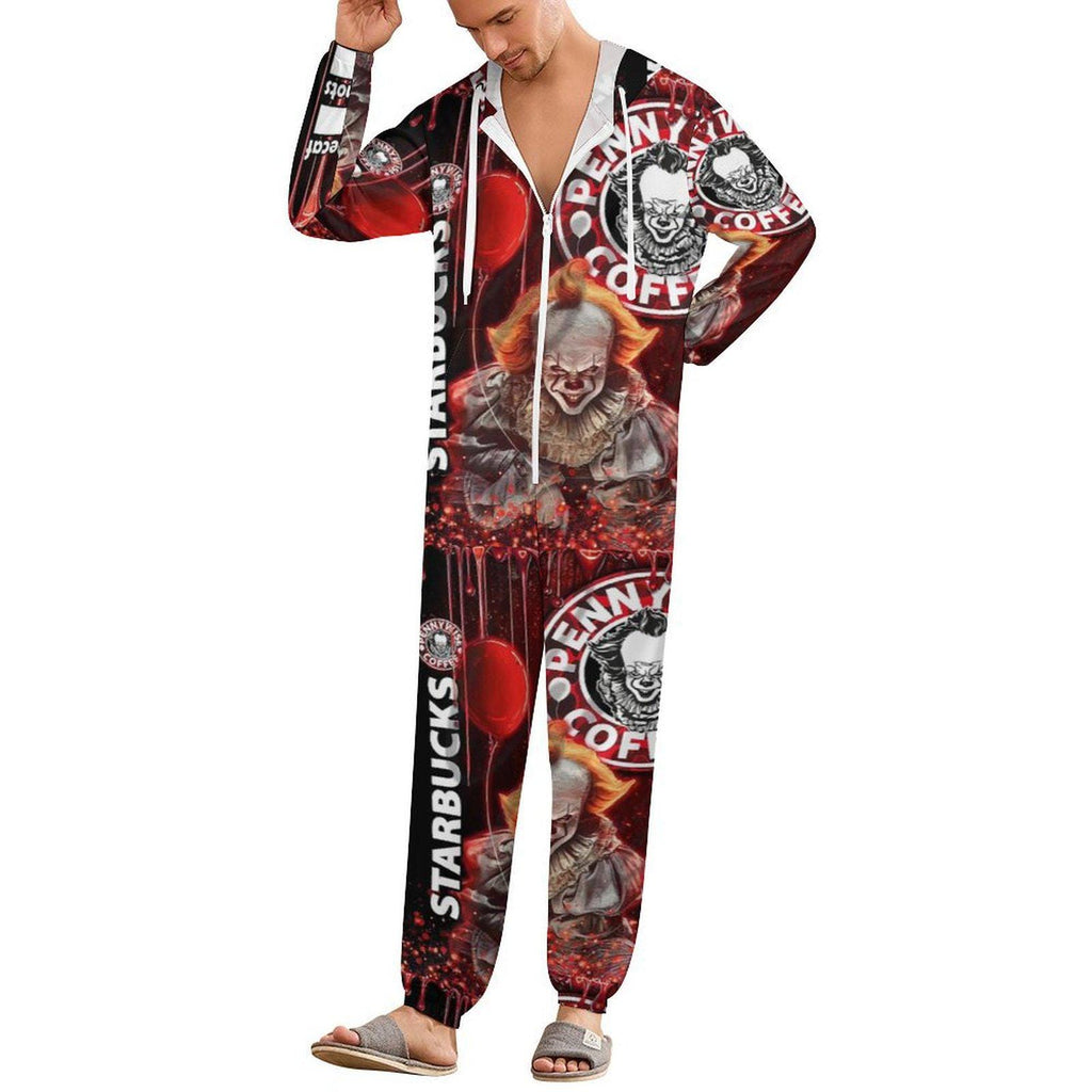 Pennywise Starbucks Coffee Unisex Red Creepy All-in-One Pajamas Jumpsuit Small–4XL