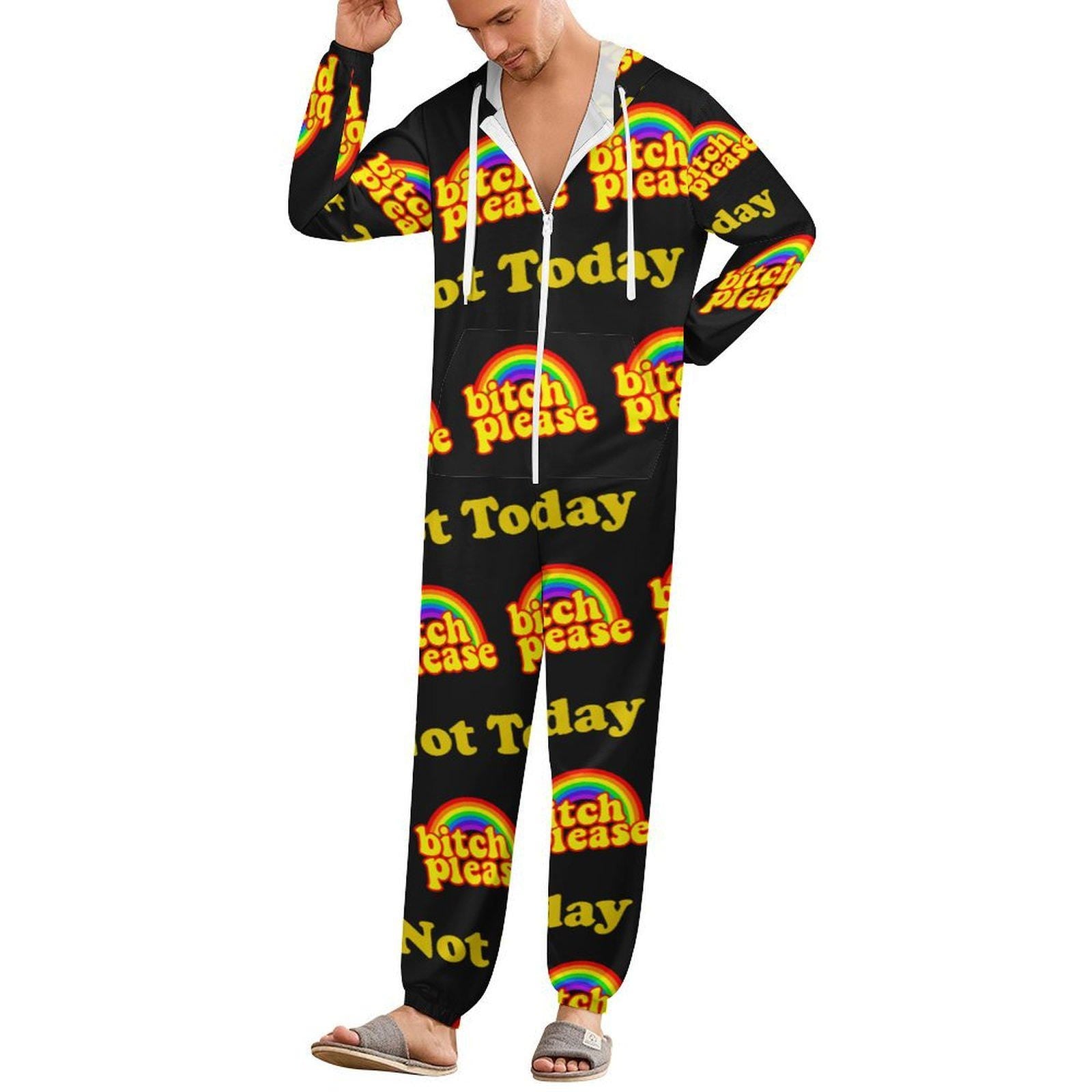Bitch Please Unisex All-In-One Jumper Pajamas | Rainbow Statement | Sleepwear Longewear Small–4XL