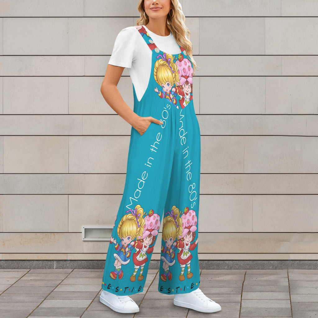 Turquoise 80’s Retro Cartoon Besties Jumpsuit Jumper Overalls | Turquoise | Small–5XL