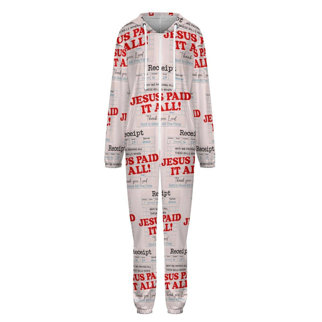 Jesus Paid It All Receipt Style Unisex Loungewear Sleepwear Jumpsuit | Faith-Inspired | Small–4XL