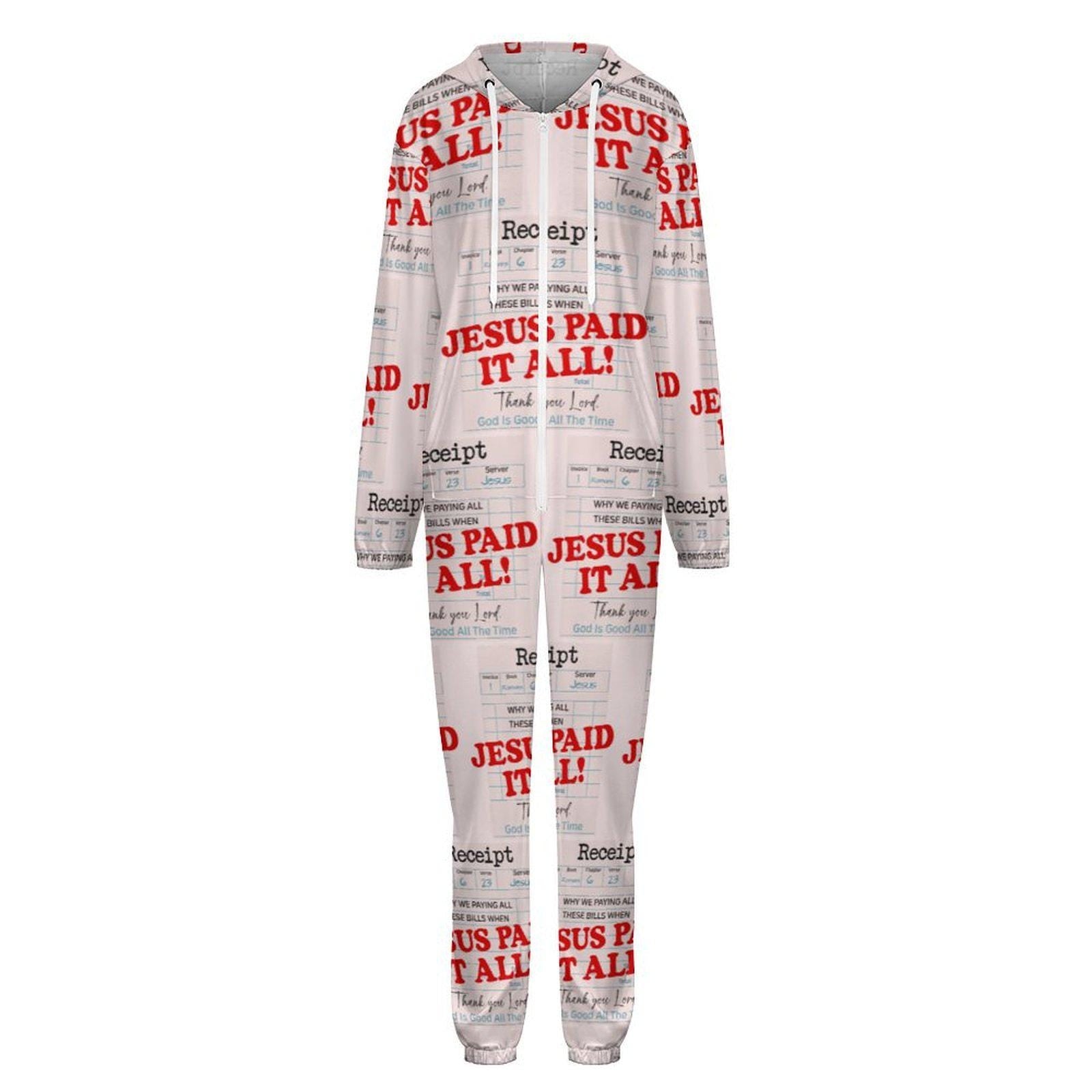 Jesus Paid It All Receipt Style Unisex Loungewear Sleepwear Jumpsuit | Faith-Inspired | Small–4XL