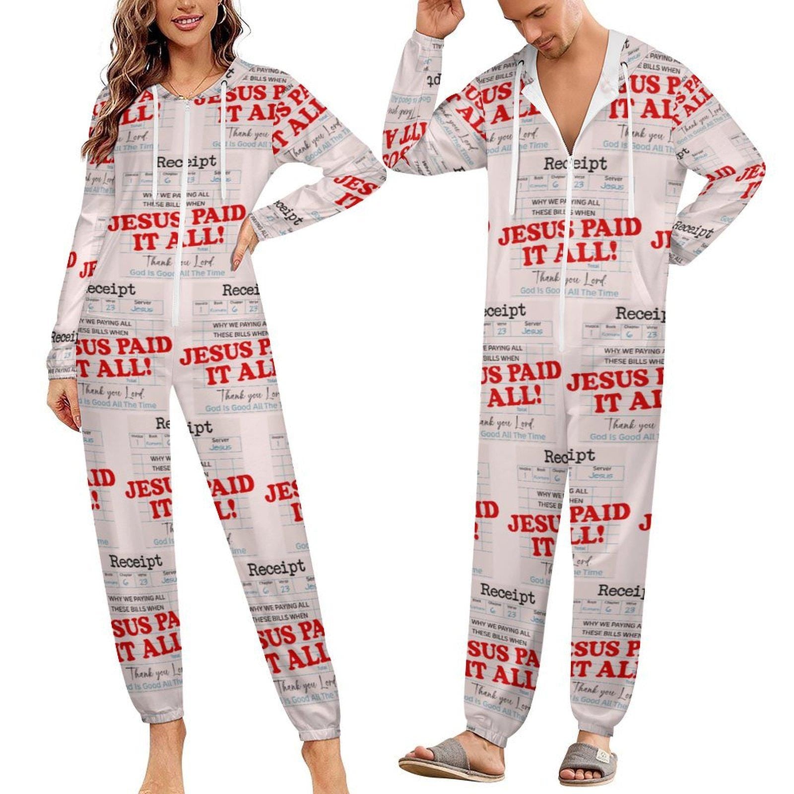 Jesus Paid It All Receipt Style Unisex Loungewear Sleepwear Jumpsuit | Faith-Inspired | Small–4XL