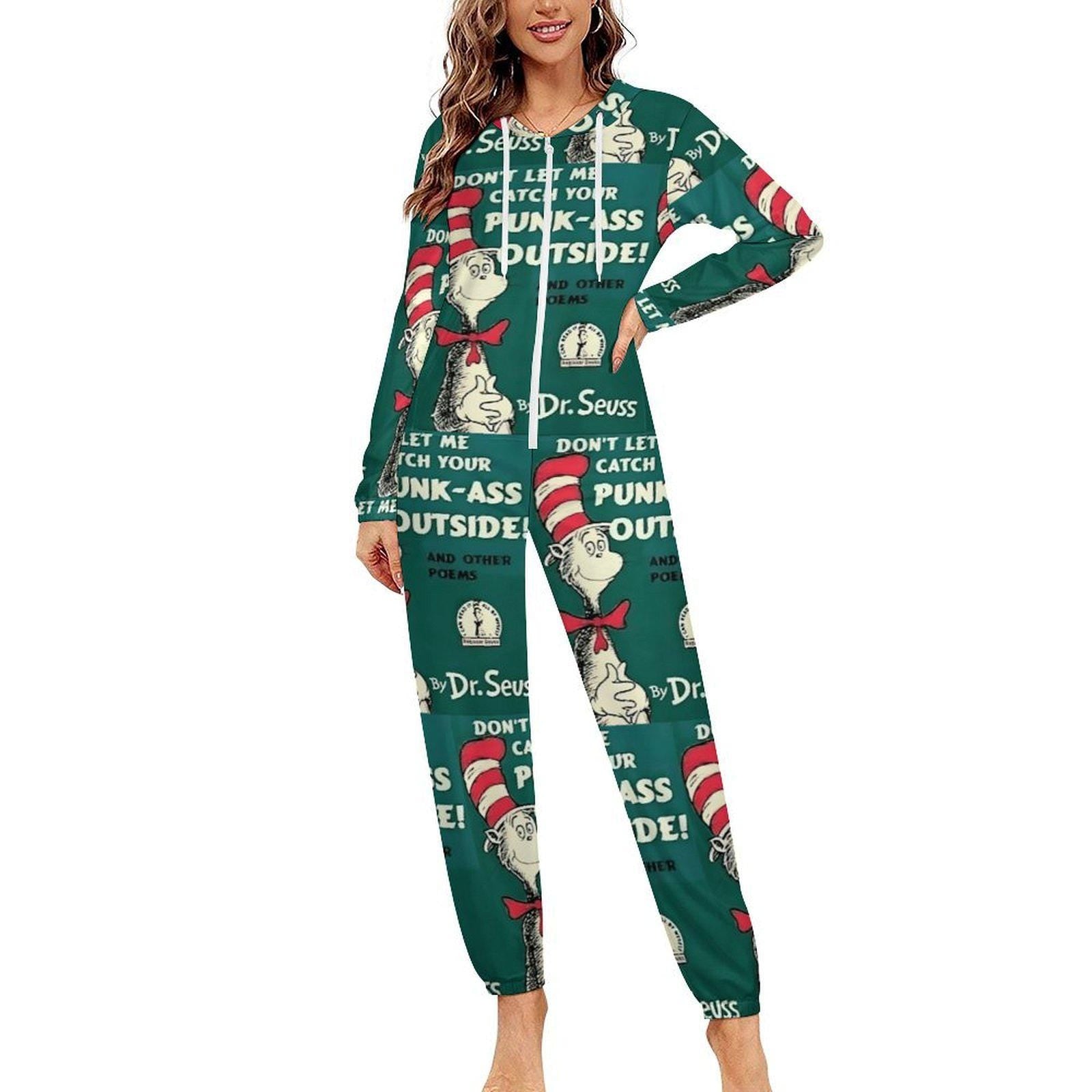 Dr. Seuss "Don't Let Me Catch Yo Punk Ass" Funny Style Unisex Loungewear Sleepwear Jumpsuit  Small–4XL
