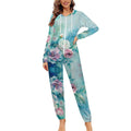 Turquoise Shabby Floral Unisex Pajamas Small- 4XL All  in One Jumpsuit Jumper Onesie