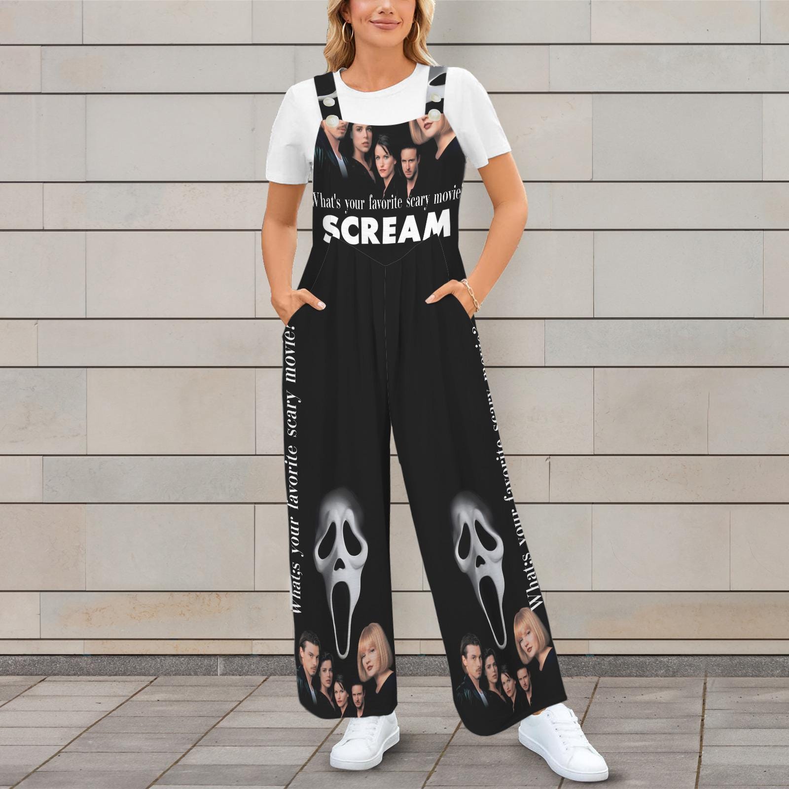 Retro Horror Scream Movie Jumpsuit Jumper Overalls | Black| Small–5XL