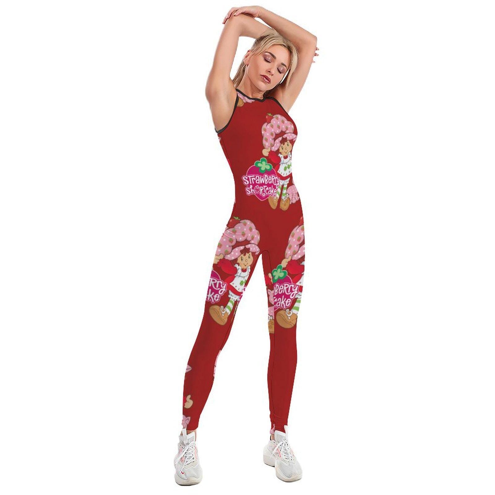 Strawberry Shortcake Yoga Fitness Gym Workout All in One Red Small -2XL