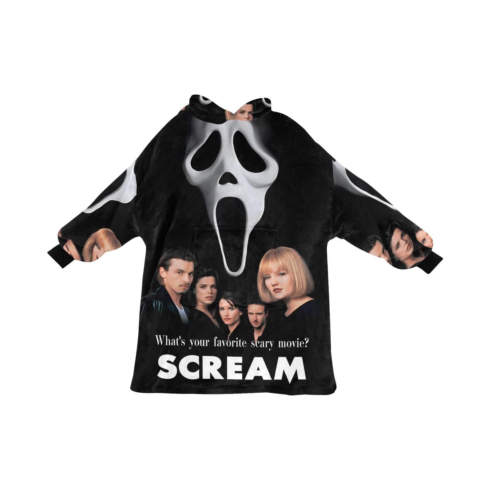 Retro SCREAM Wearable Blanket Pullover – Cozy Oversized Hoodie Featuring Ghostface
