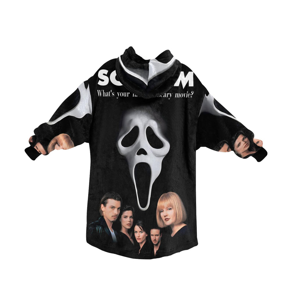 Retro SCREAM Wearable Blanket Pullover – Cozy Oversized Hoodie Featuring Ghostface