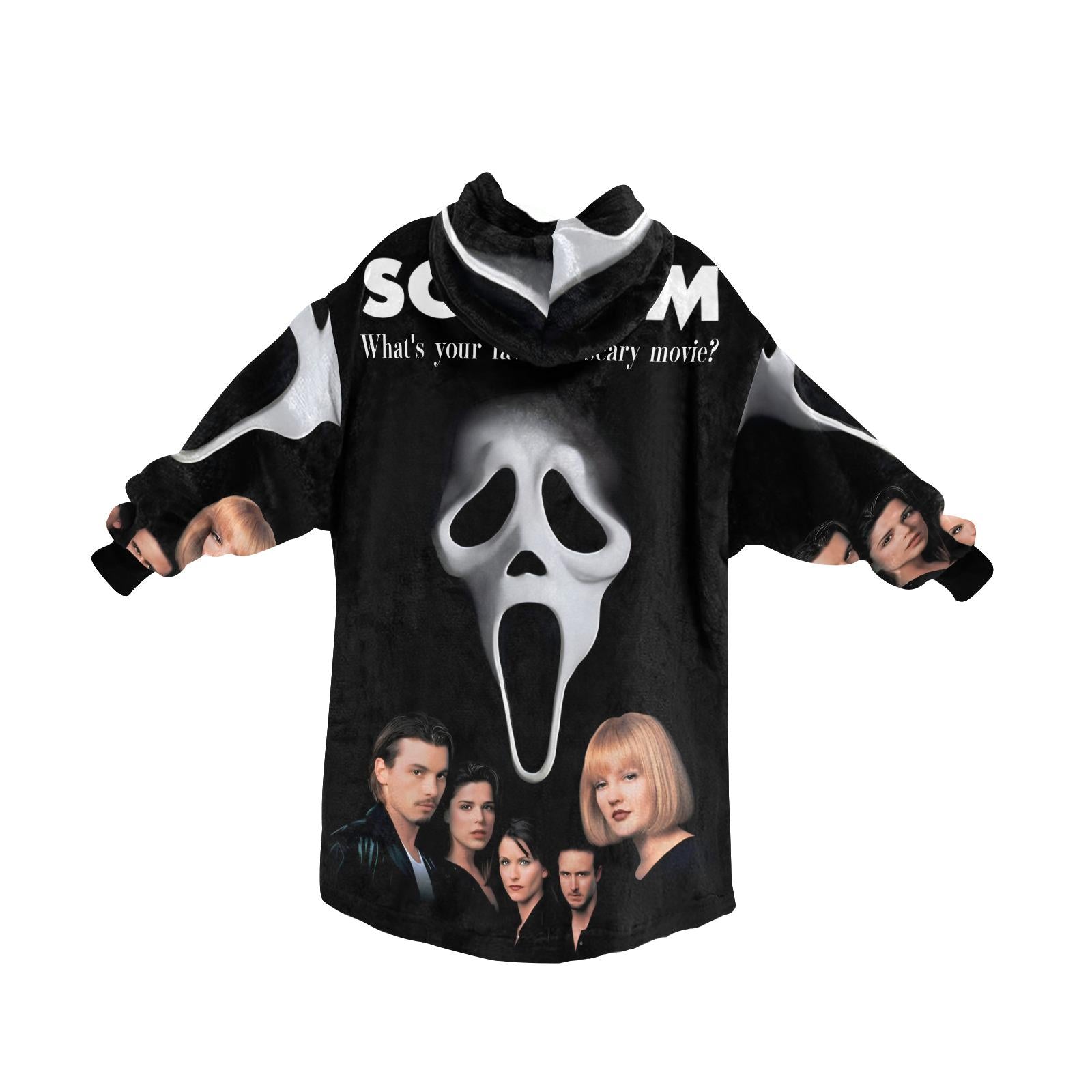 Retro SCREAM Wearable Blanket Pullover – Cozy Oversized Hoodie Featuring Ghostface